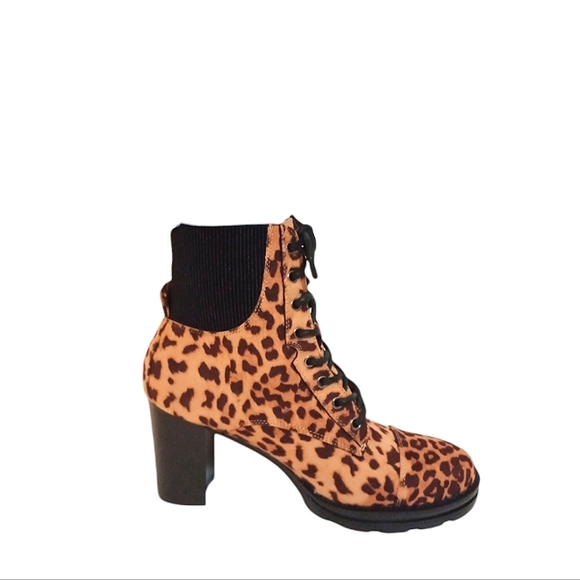 Brash Timber Leopard Print Combat Boots - Picture 2 of 4